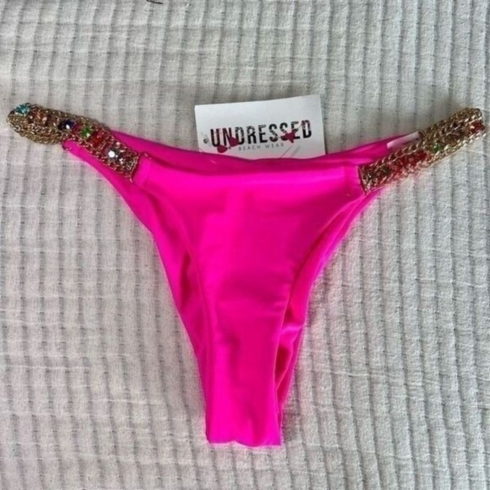 Undressed Beachwear Hot Pink Bikini Bottom Belle Embellished Chain Detail M